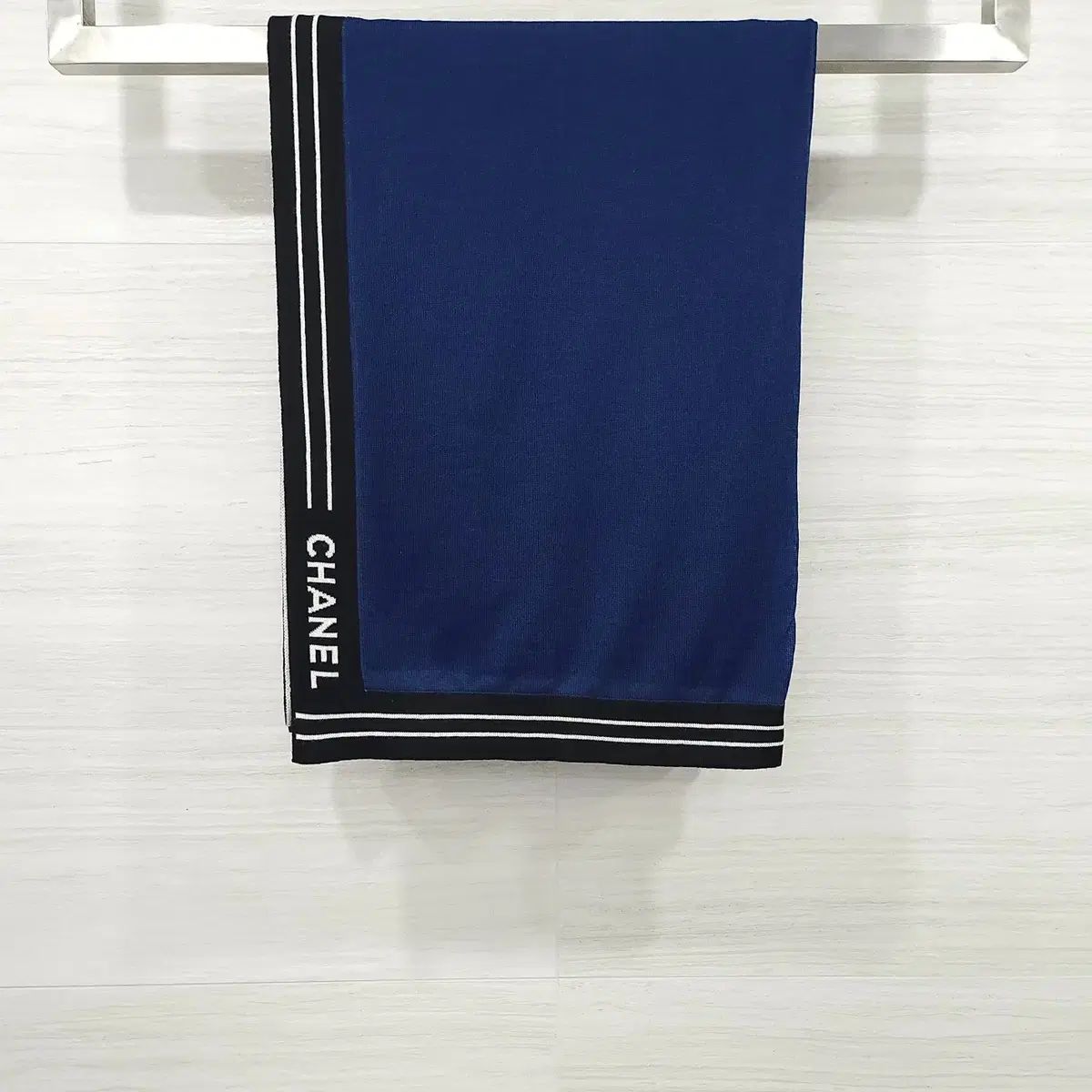 シャネル ロゴ レタリング カシミア マフラー ネイビー