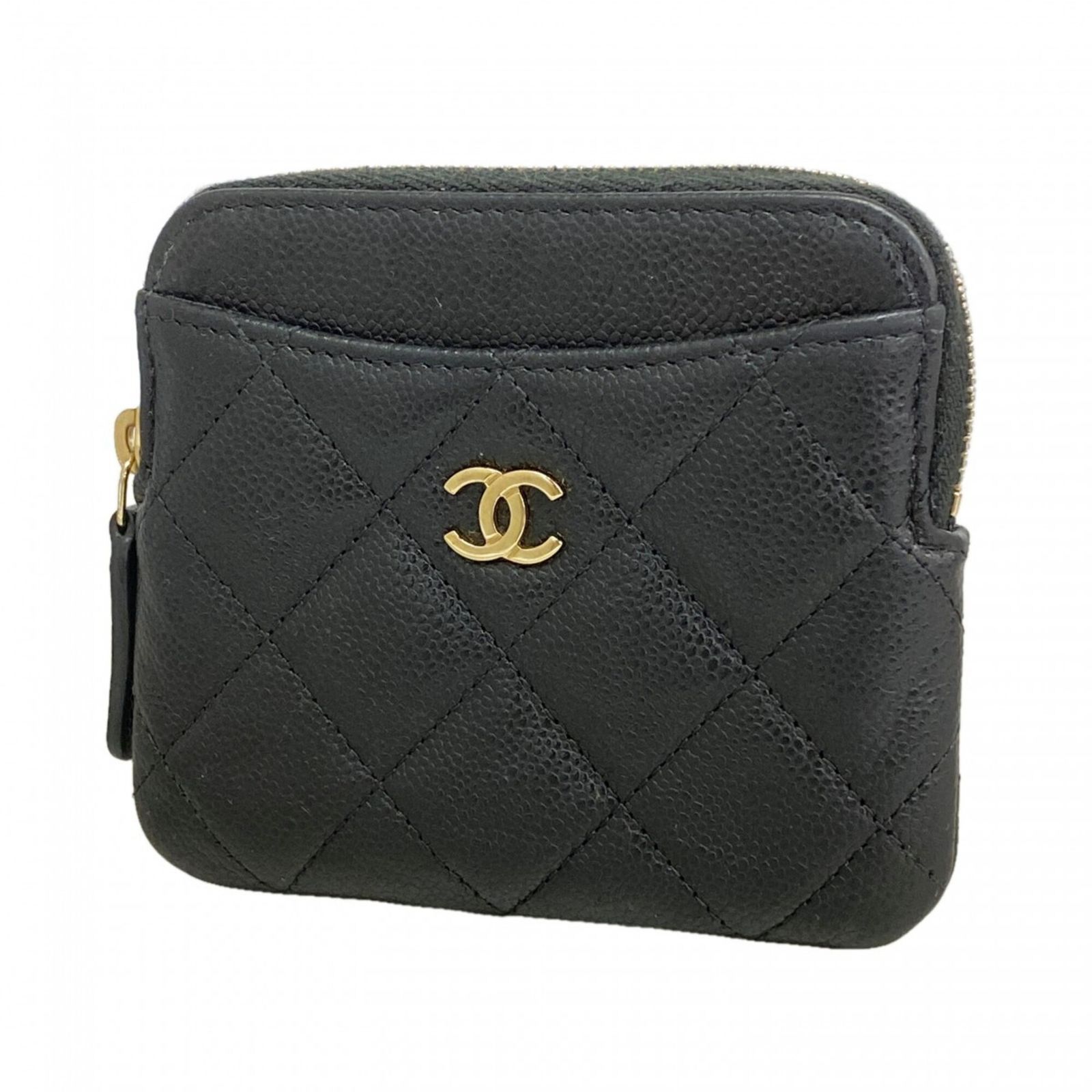 シャネル(Chanel) シャネル 財布・コインケース マトラッセ キャビアスキン ブラック シャンパンレディース