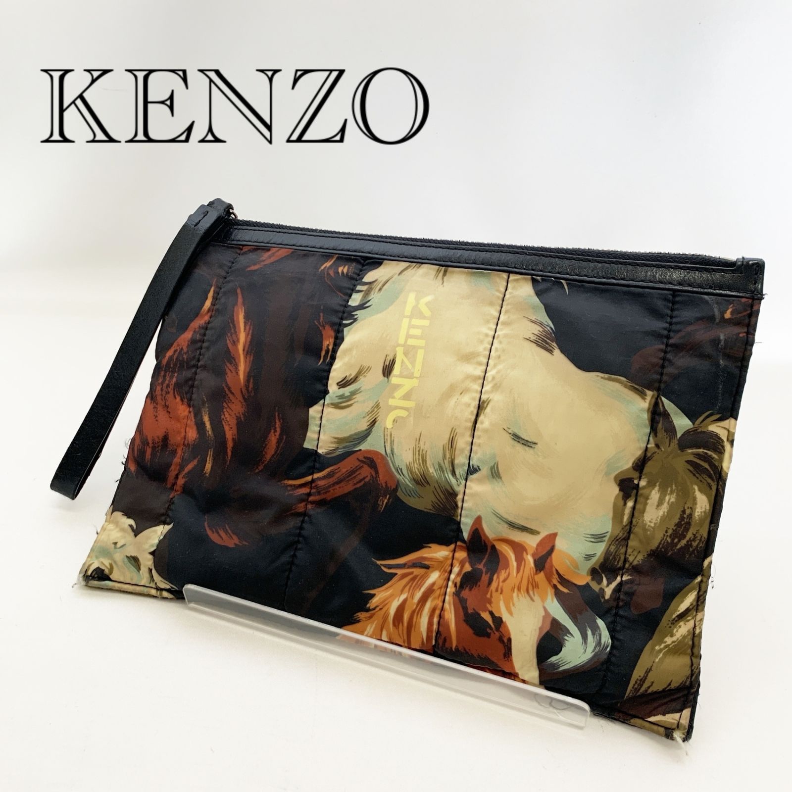 Kenzo ケンゾー クラッチバッグ FA65PM002F23 キルティングバッグ 黒 ベージュ 総柄 ユニセックス 鞄 _218