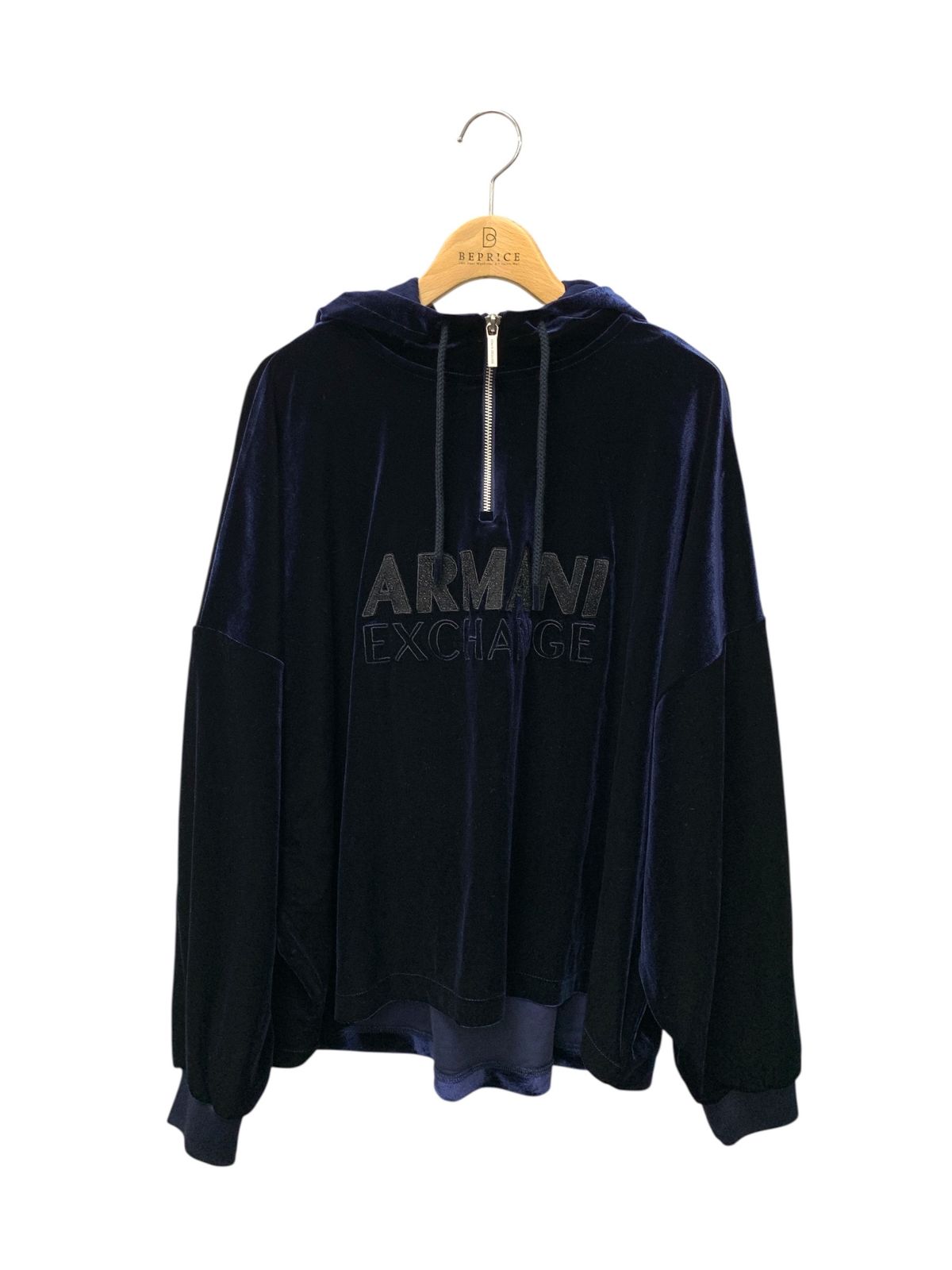 アルマーニエクスチェンジ 6LYM11 YJ9WZ M ネイビー ベルベット（ベロア）ジップアップスウェットパーカー ITXHRLG2OEJ5