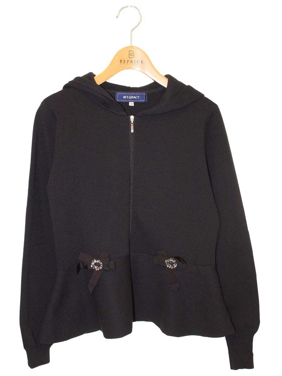 【未使用美品】エムズグレイシー　パーカー黒38（Mサイズ） エムズグレイシー Hooded Cardigan 918143 パーカー 38 ブラック