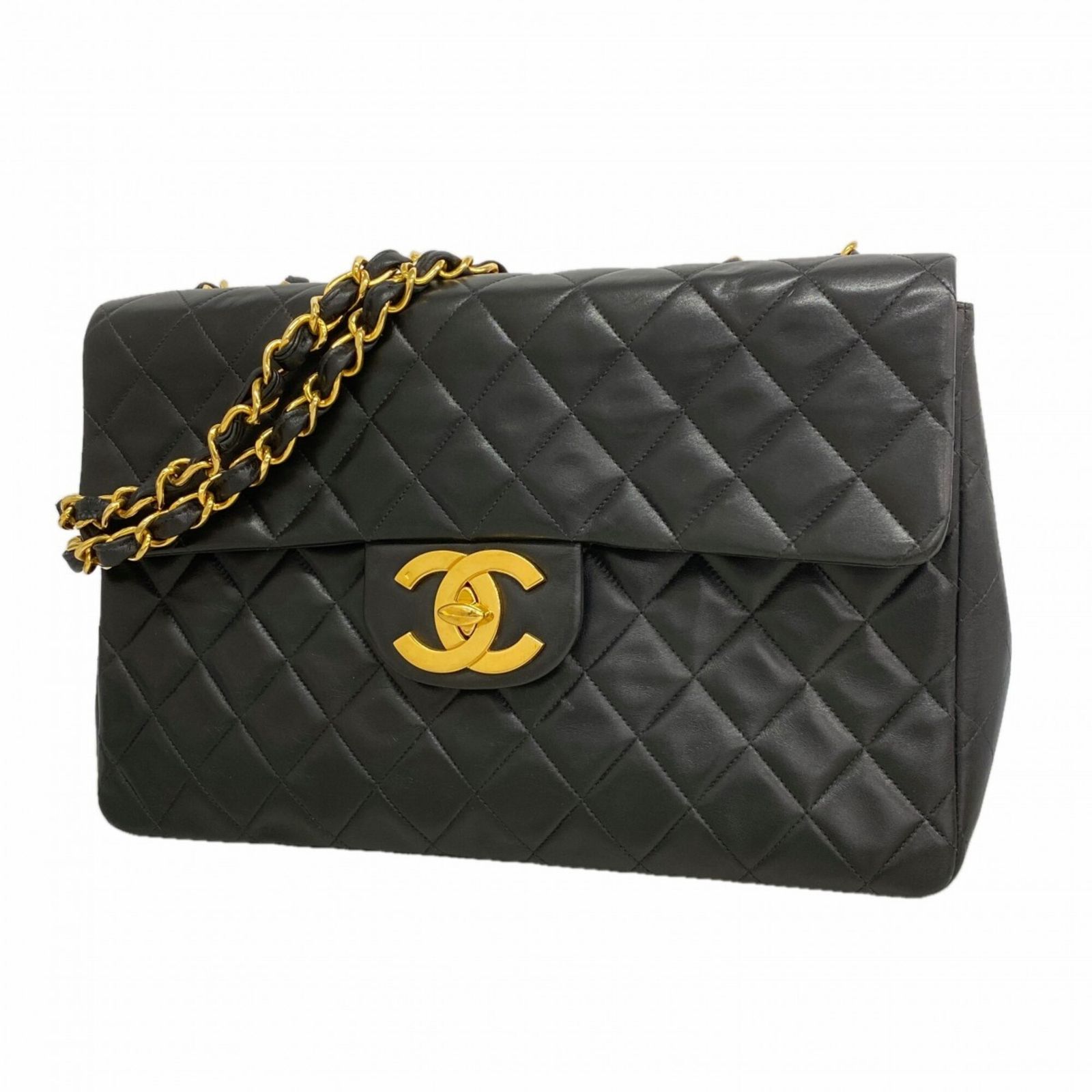 シャネル(Chanel) シャネル ショルダーバッグ デカマトラッセ Wチェーン ラムスキン ブラック レディース