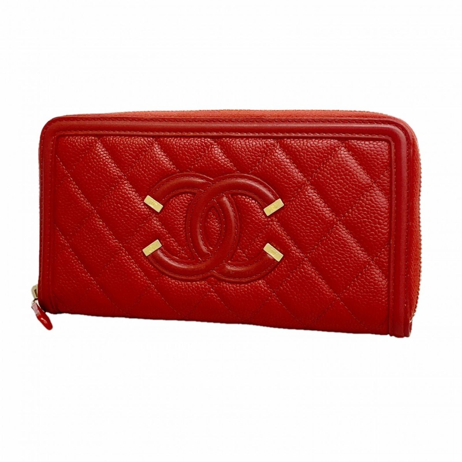 シャネル(Chanel) シャネル 長財布 マトラッセ フィリグリー キャビアスキン レッド レディース