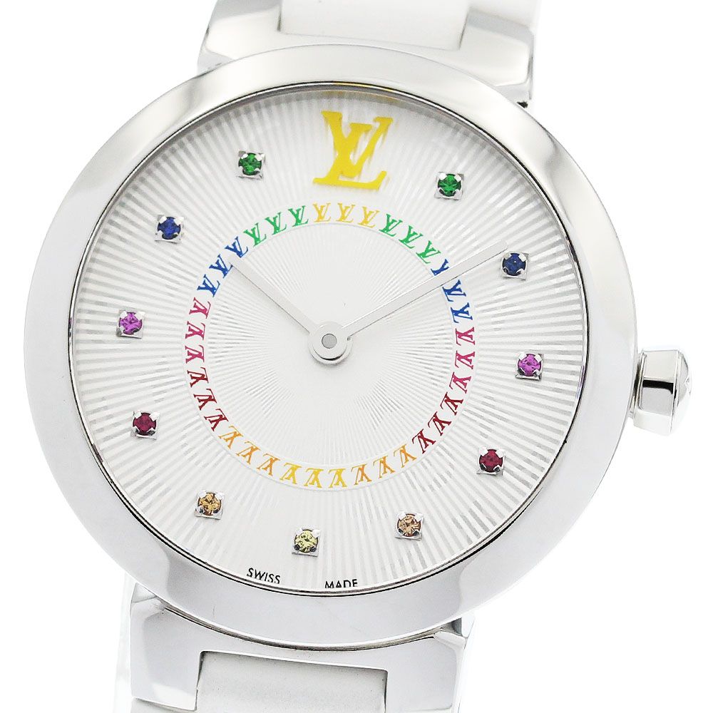 ルイ・ヴィトン LOUIS VUITTON QA158Z タンブール スリム PM 11Pマルチストーン クォーツ レディース 美品 箱・保証書付き_964100