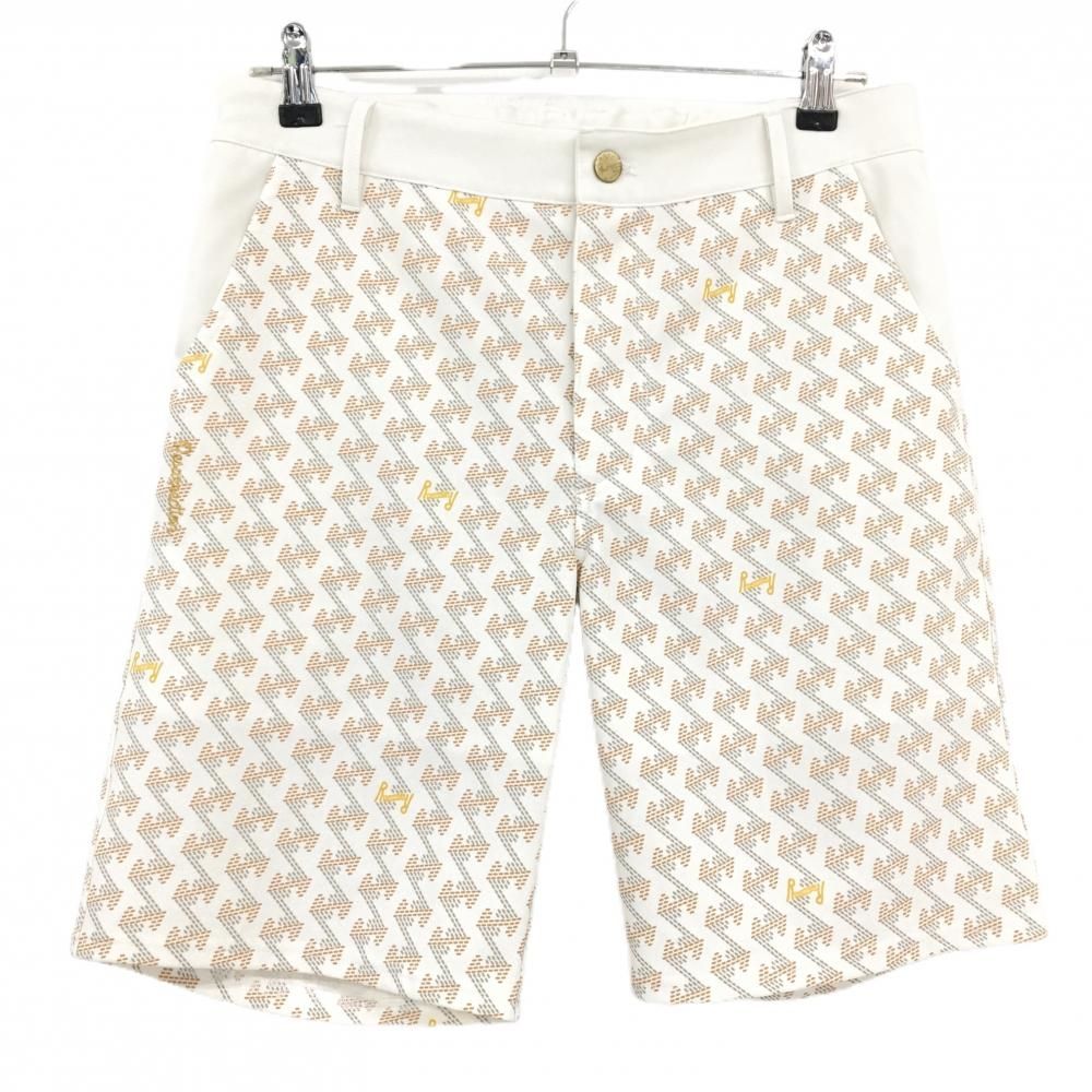 美品】レザレクション ハーフパンツ 白×オレンジ系 総柄 メンズ M
