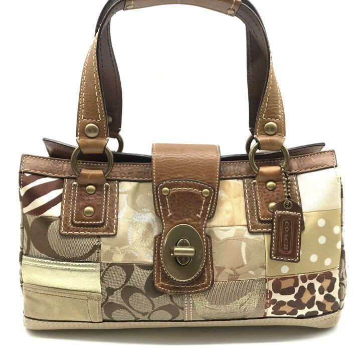 美品 COACH コーチ シグネチャー パッチワーク レザー キャンバス