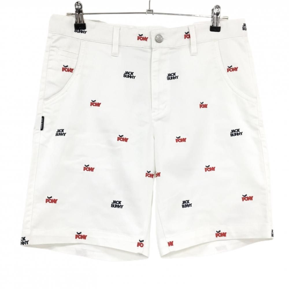 ジャックバニー ハーフパンツ 白×ネイビー×レッド ロゴ刺しゅう 総柄