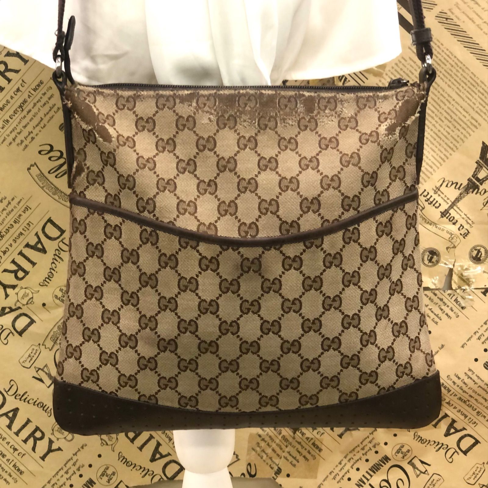 グッチ GUCCI パンチング GGキャンバス ショルダー バッグ ブラウン 茶 