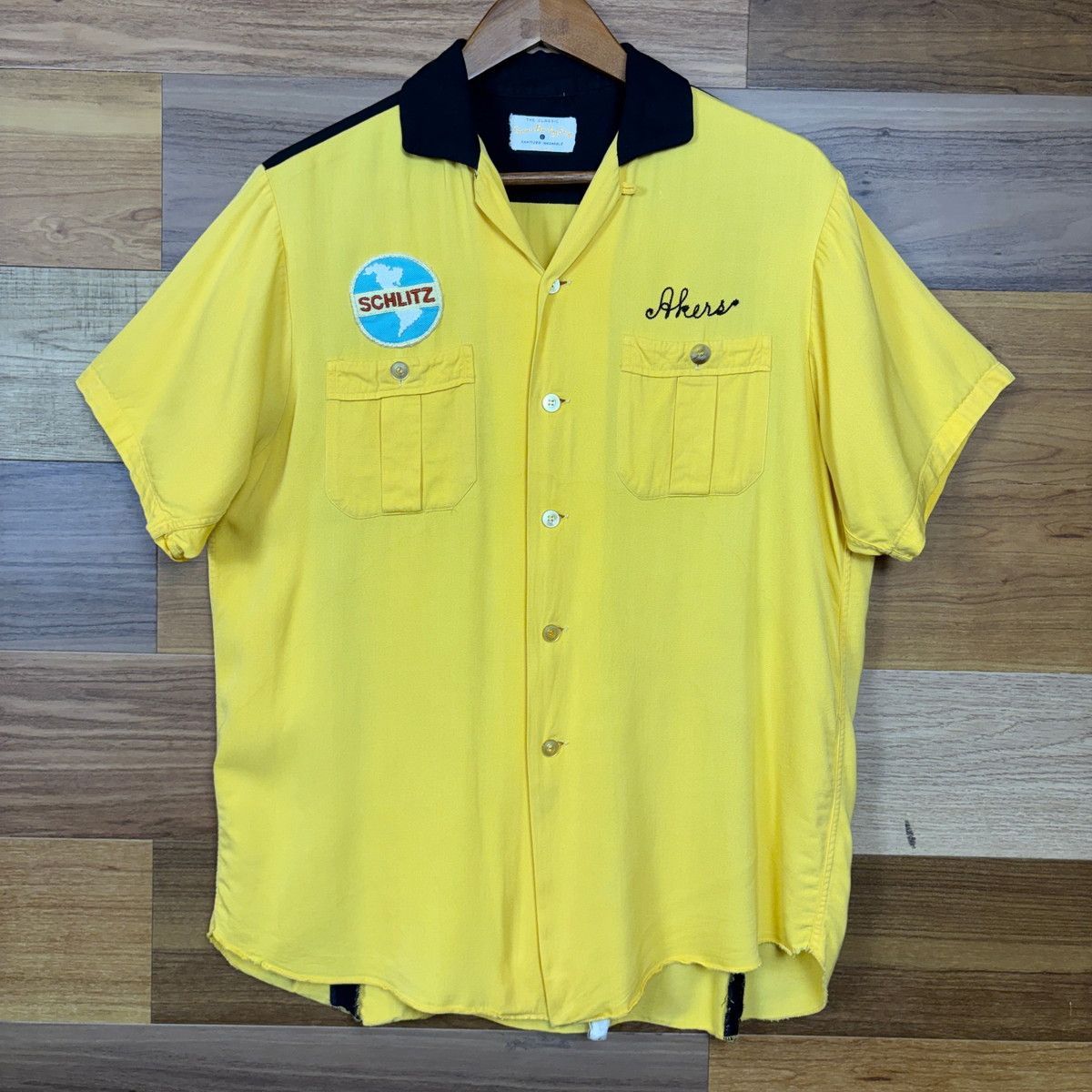 60s Schlitz BLACK&Yellow ツートン切り替え レーヨン ボーリングシャツ サイズ 15-15 1/2 メンズ L位 60年代 VINTAGE 古着 r26060452 24,200円
