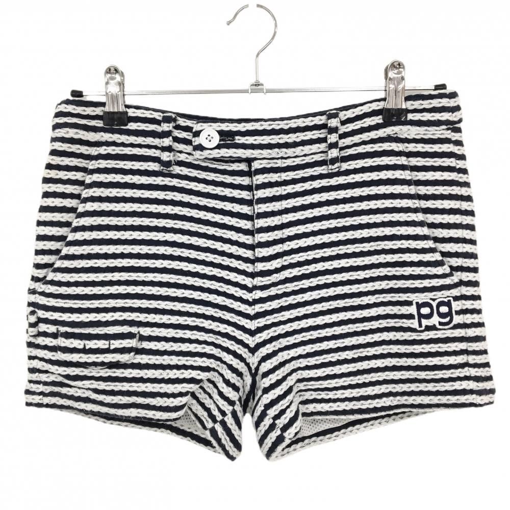 美品】パーリーゲイツ ショートパンツ ダークネイビー×白 編み込み