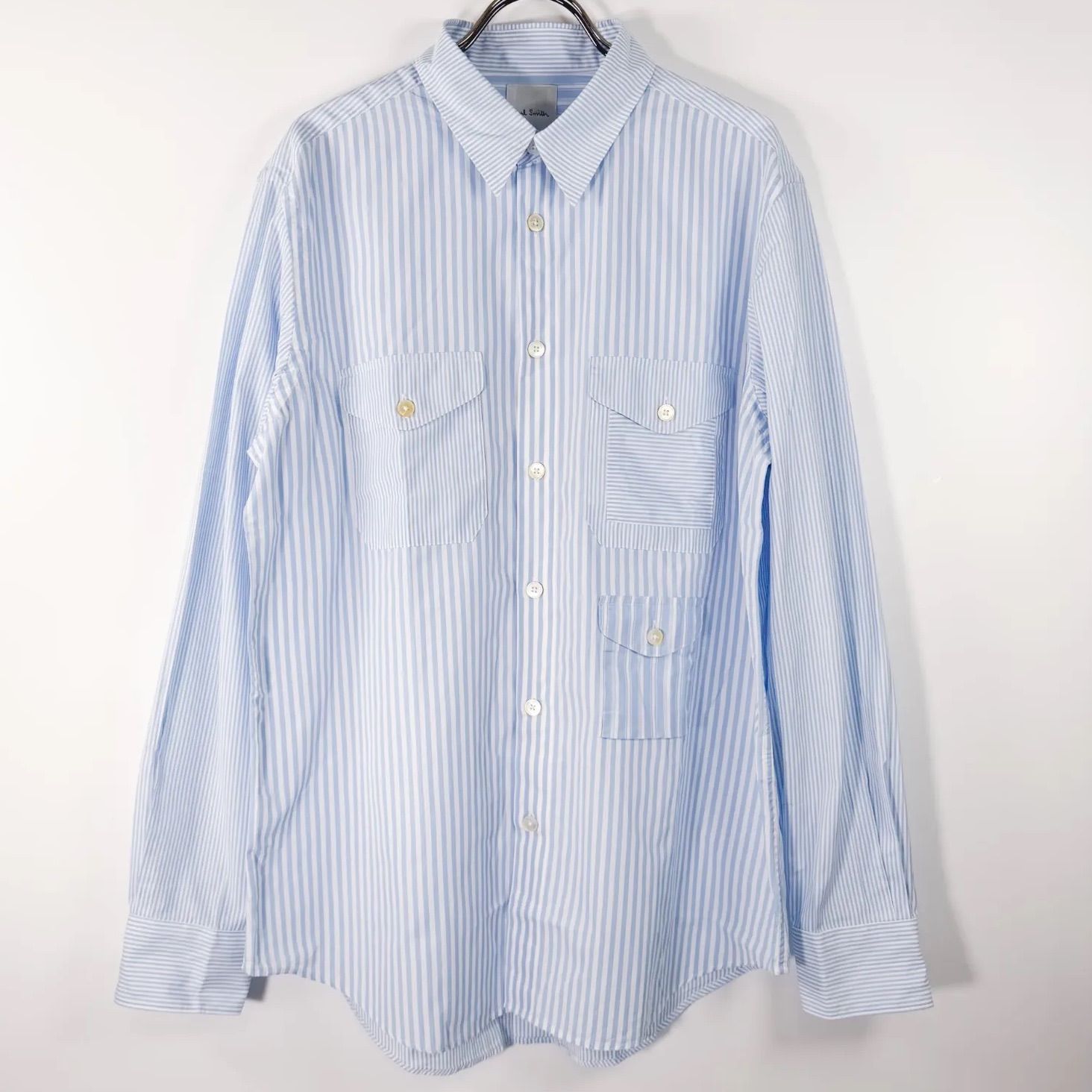 PAUL SMITH ポールスミス マルチポケット長袖シャツ ストライプ L