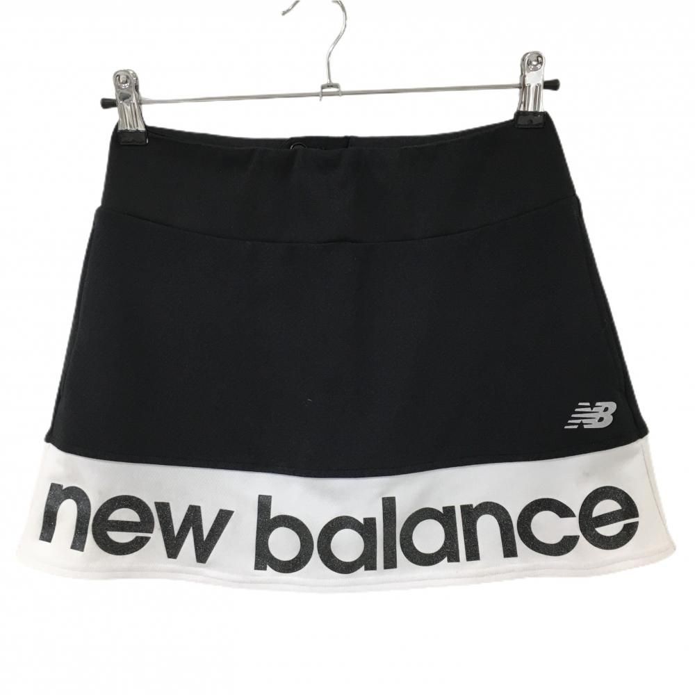 New Balance ゴルフスカート 黒 美品 ロゴ入 ニューバランスゴルフ スカート 黒×白 裾ロゴプリント 内側インナー