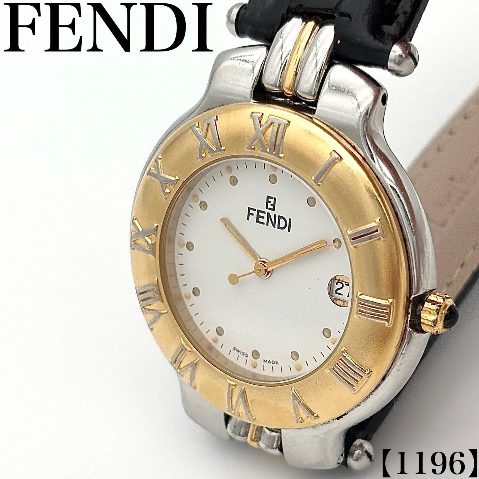 稼働品 Working item フェンディ FENDI 腕時計 レディース Ladies クォーツ Quartz 900L 白文字盤 コンビカラー ローマンベゼル デイト ラウンド 3針 1196