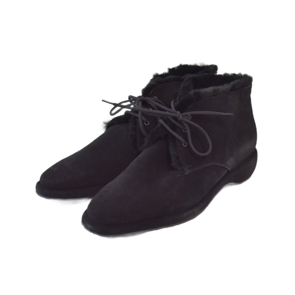サルヴァトーレフェラガモ Salvatore Ferragamo ショートブーツ スエード 無地 レースアップ ポインテッドトゥ 7 1/2 D 黒 ブラック ■GY60