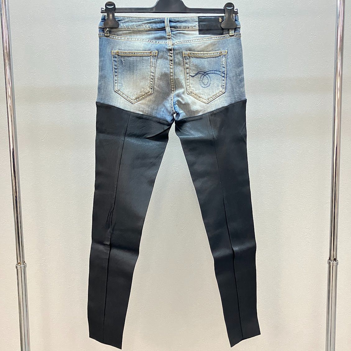 アールサーティーン R13 チャップス デニムパンツ レザー切替 スキニー 