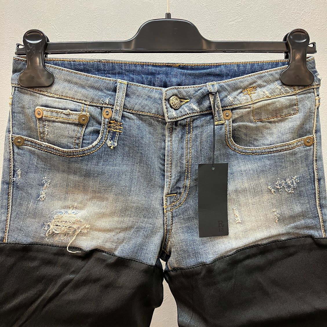 アールサーティーン R13 チャップス デニムパンツ レザー切替 スキニー 