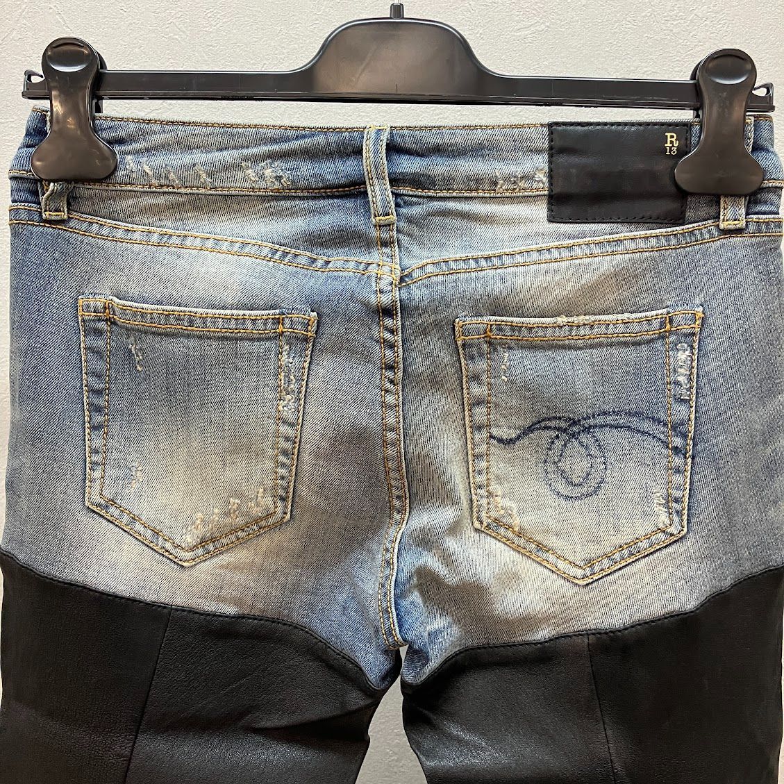 アールサーティーン R13 チャップス デニムパンツ レザー切替 スキニー 