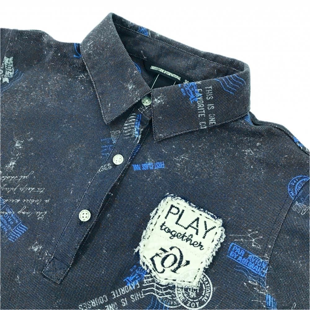 超美品】ゾーイ 半袖ポロシャツ ネイビー×白 総柄 胸元ロゴ レディース