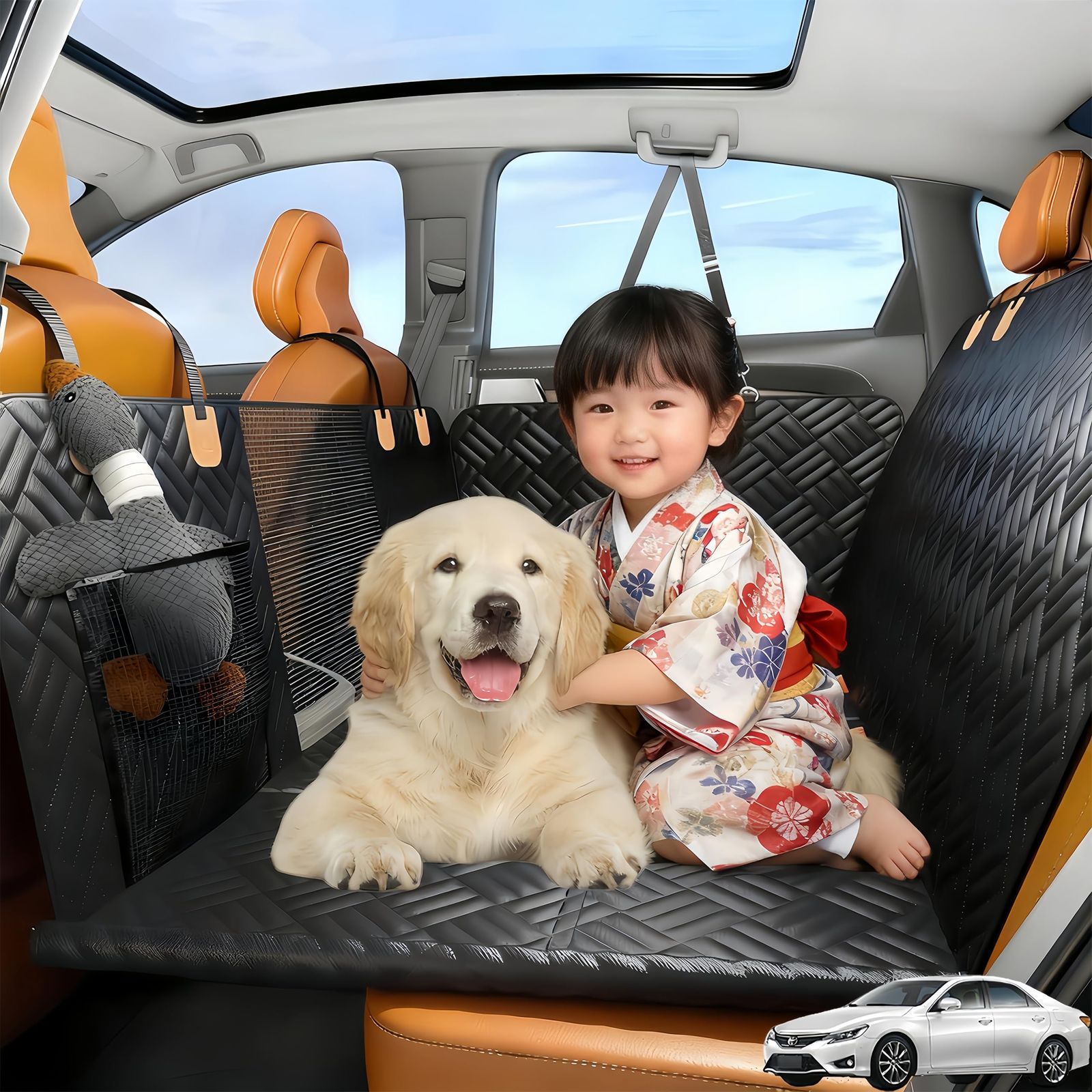 犬 車 シート ペットドライブシート 車 犬 後部座席 犬 車用ベッド 犬ドライブシート 【業界新開発?8枚硬質ボード?両側ファスナー固定】安定・快適 可視メッシュ窓＆収納ポケット付き 丈夫な多層構造 防水・防汚・耐摩耗・滑り止め 耐荷重18 0bb01f3c