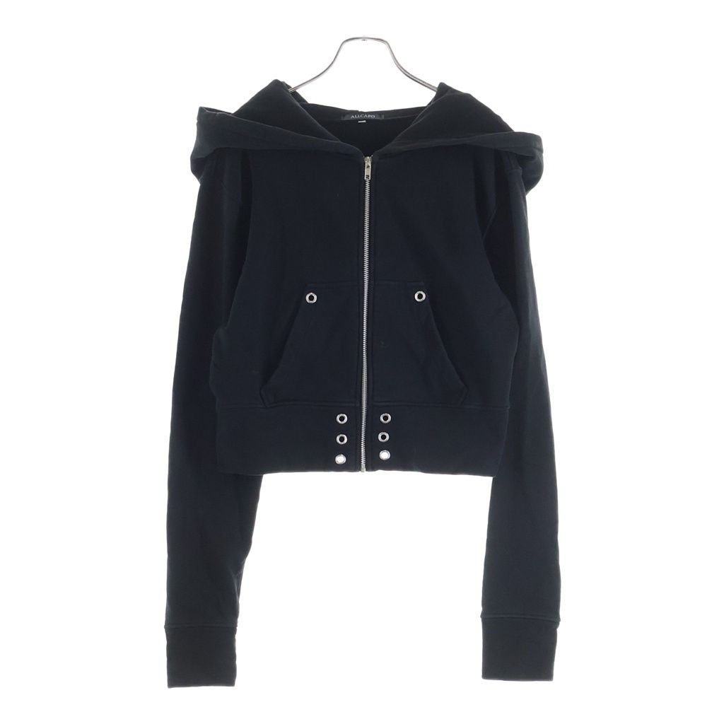 NO BRAND (ノーブランド) ALLCAPO オールカポ CROPPED BIG ZIPUP HOODIE クロップド ビッグ フーディ ジップアップパーカー ブラック