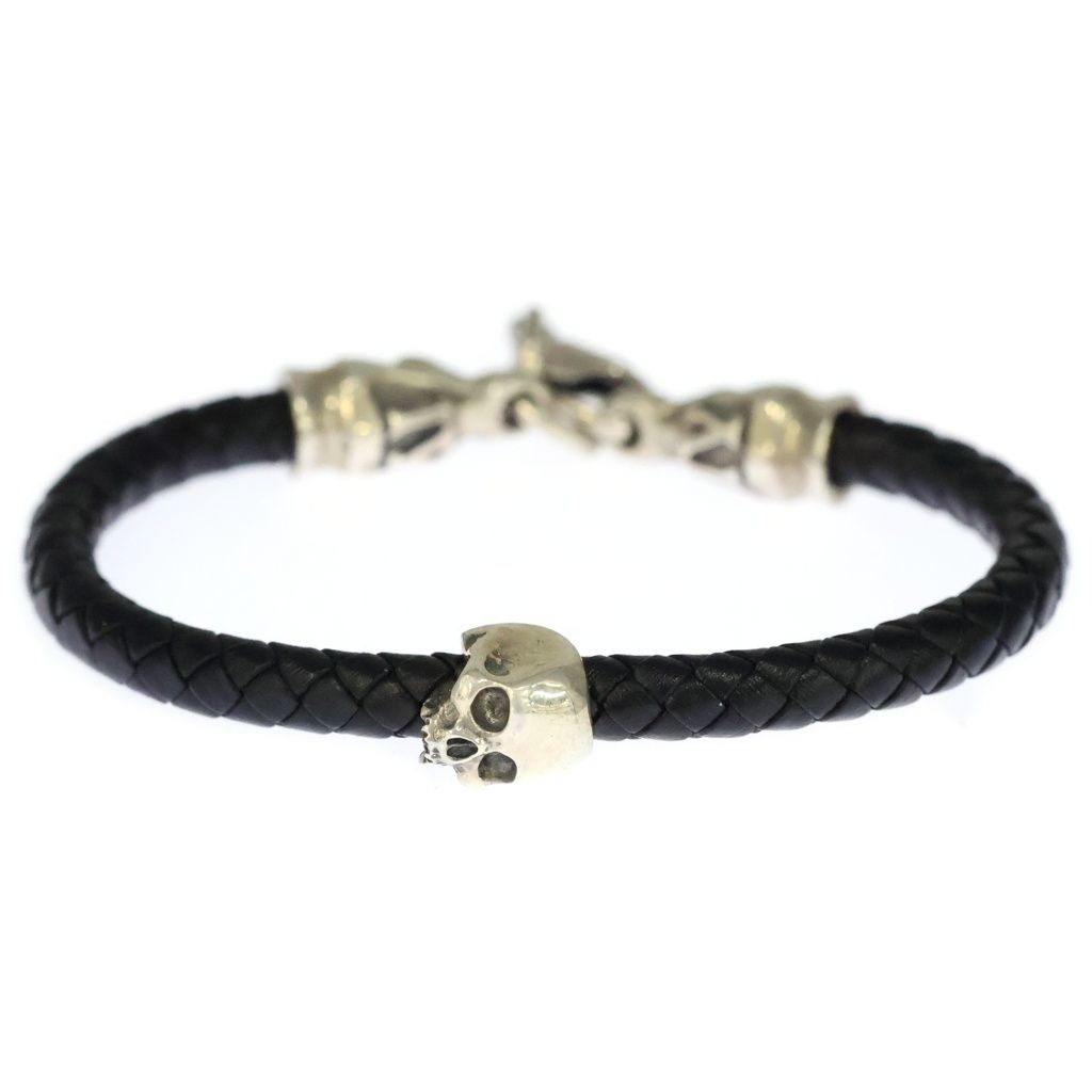 クレイジーピッグ ブレスレット レザー SINGLE SKULL BRAIDED CRAZY PIG (クレイジーピッグ) SINGLE SKULL BRAIDED LEATHER BRACELET