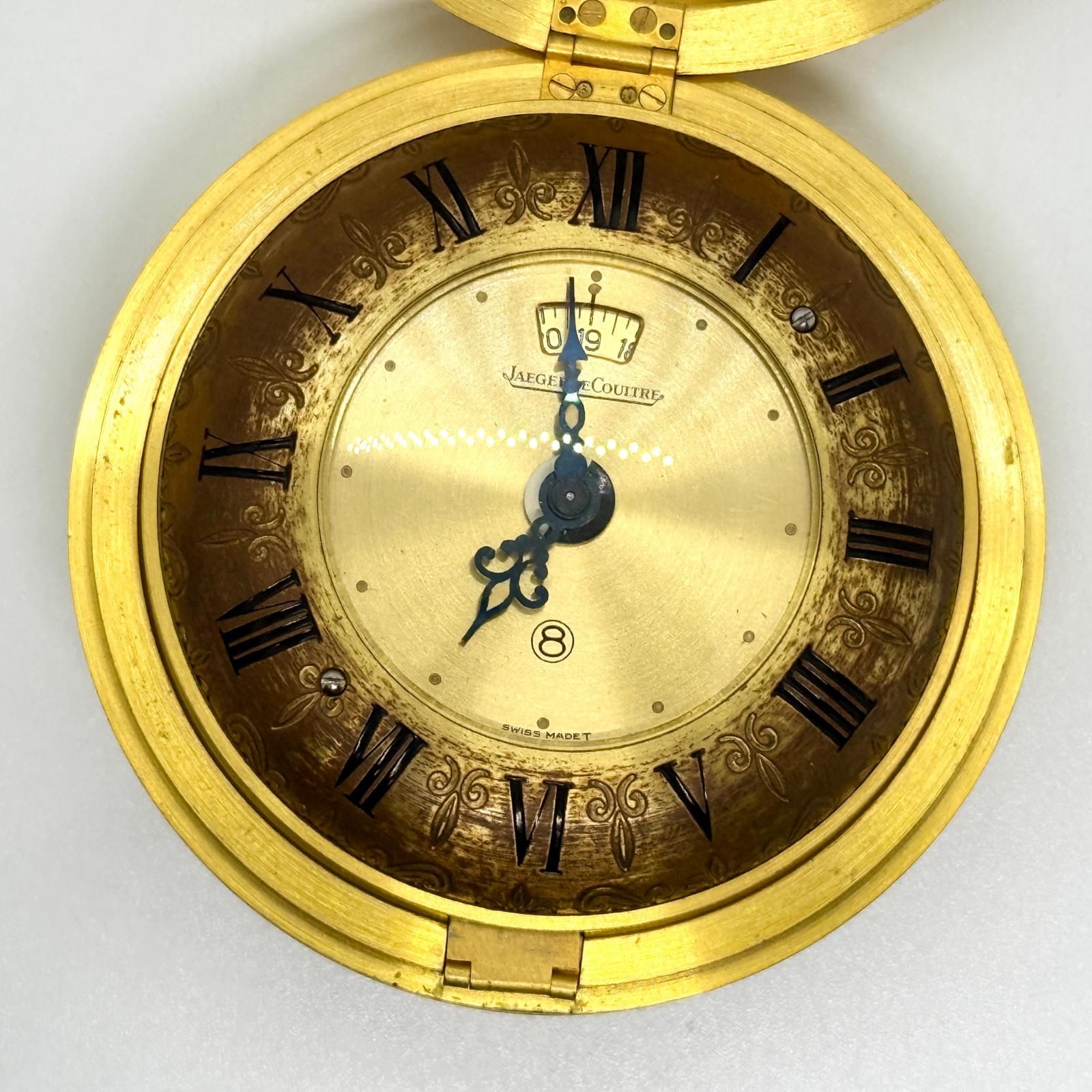 JAEGER-LECOULTRE ジャガー・ルクルト JAEGER-LECOULTRE ジャガー・ルクルト アラーム 懐中時計 トラベルウォッチ 透かし彫り ゴールドカラー 手巻き アンティーク 現状品 懐中時計