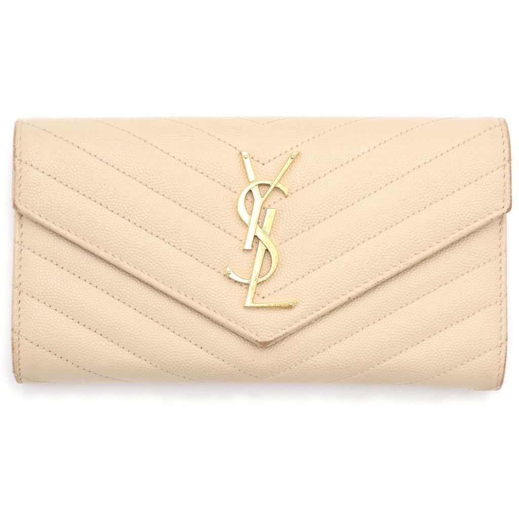 SAINT LAURENT ベージュ 長財布 SAINT LAURENT PARIS (サンローランパリ) カサンドラ ロゴ 長財布
