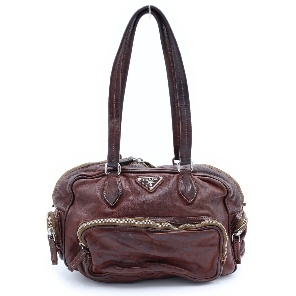 PRADA (プラダ) ウォッシュドレザーボストンバッグ ハンドバッグ