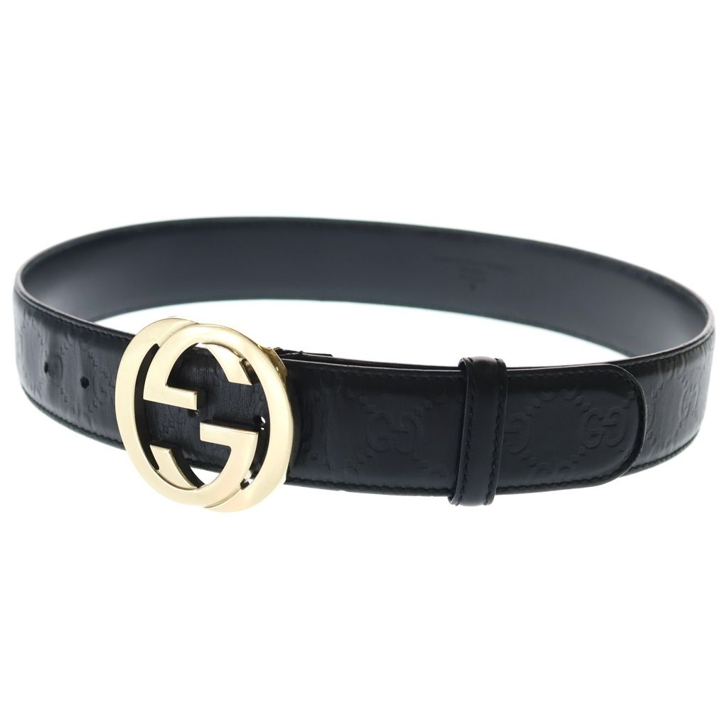 GUCCI グッチ ベルト インターロッキング GGロゴ 114876 ブラック GUCCI (グッチ) インターロッキングG レザー ベルト ゴールド金具