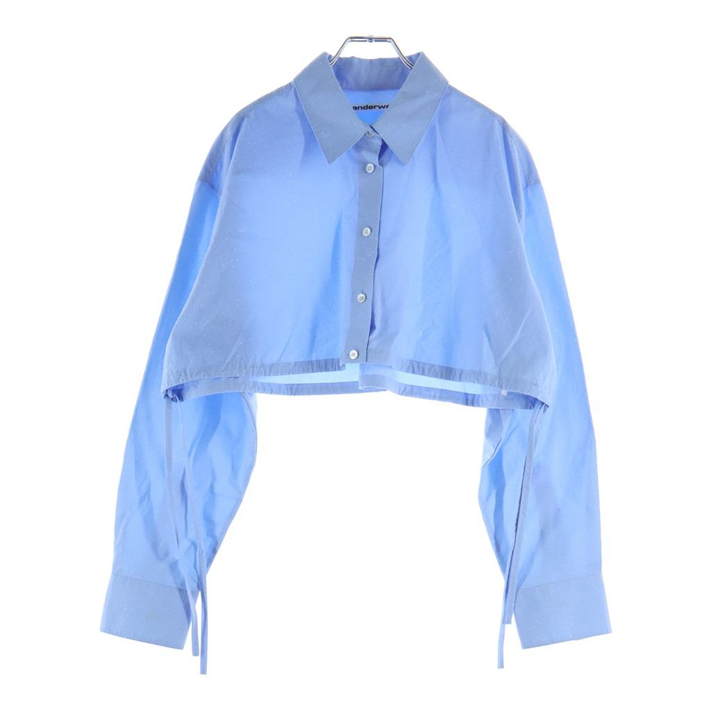 ALEXANDER WANG (アレキサンダーワン) Hotfix Drawstring Cropped Top ラインストーン装飾 クロップド長袖シャツ ブルー レディース 1WC3241933