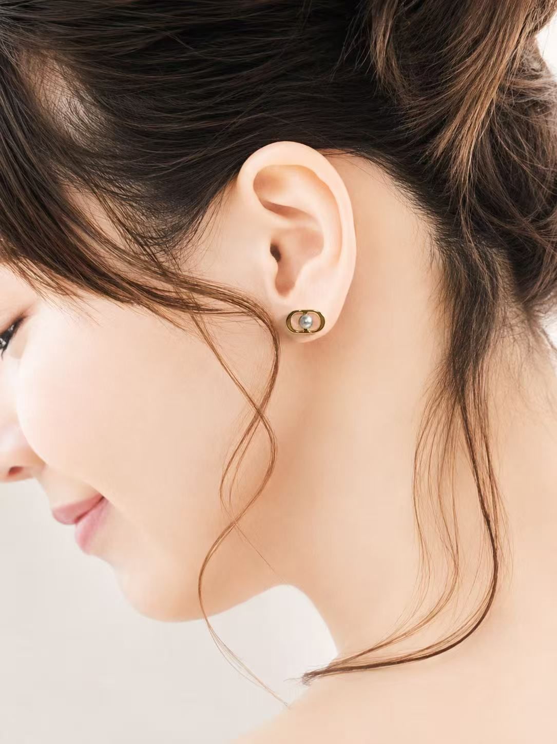 未使用保管品 DIOR ディオール CD NAVY パール スタッドピアス
