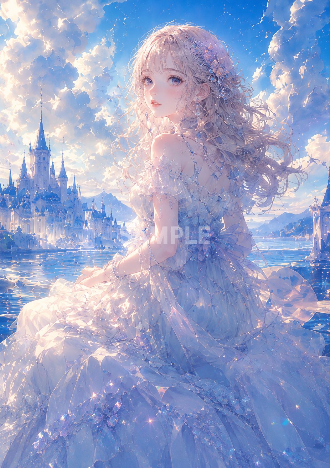 妖精とお城の幻想的なアート 493 幻想的なアニメ風イラスト 2Lサイズ 妖精 お城 ファンタジー