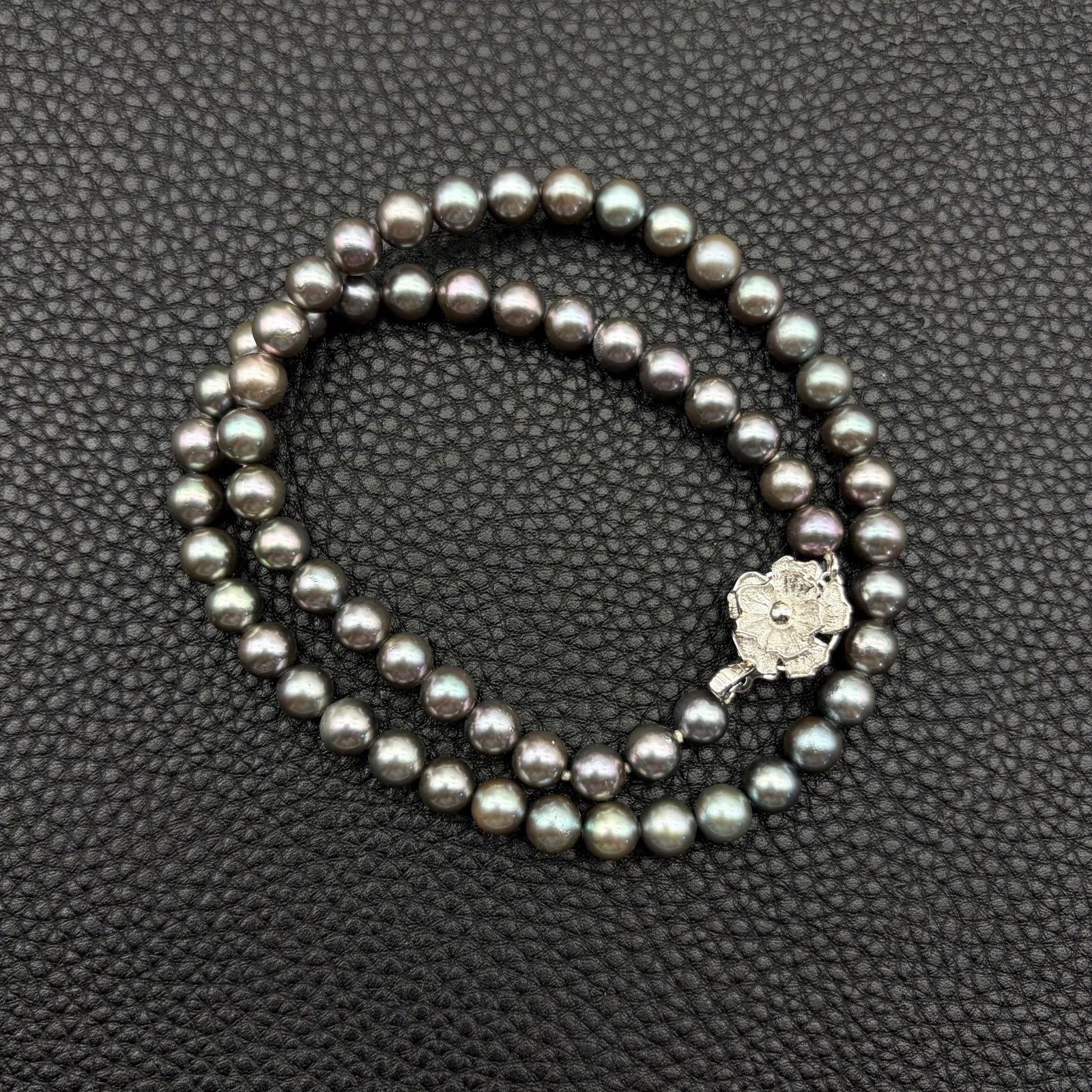 鑑別カード付】ジュエリーマキ アコヤ真珠 黒銀色 ネックレス 6.5mm