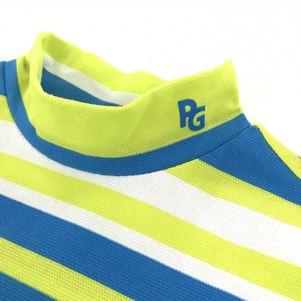 超美品】パーリーゲイツ 半袖ハイネックシャツ ライムイエロー×ブルー