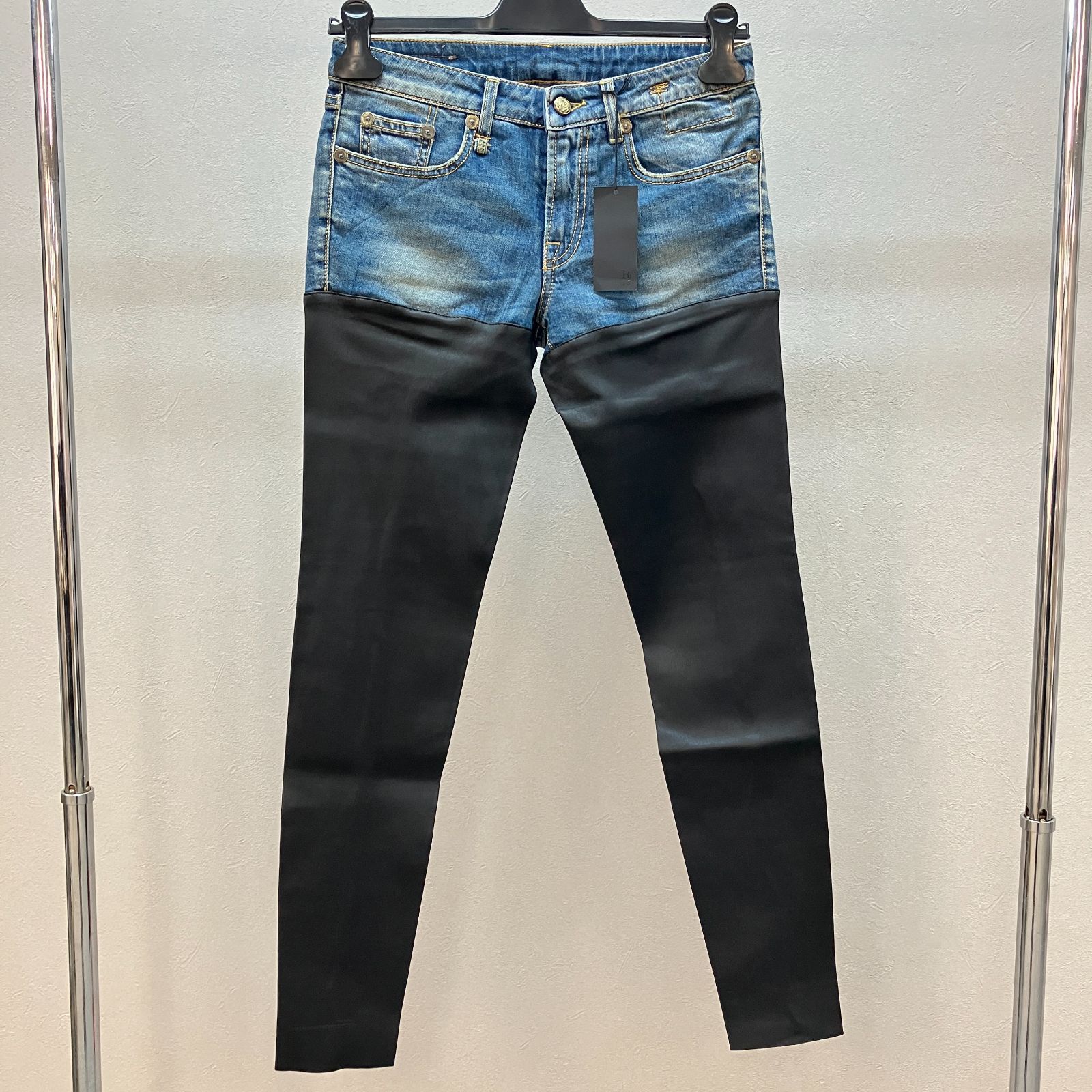 アールサーティーン R13 チャップス デニムパンツ レザー切替 スキニー 