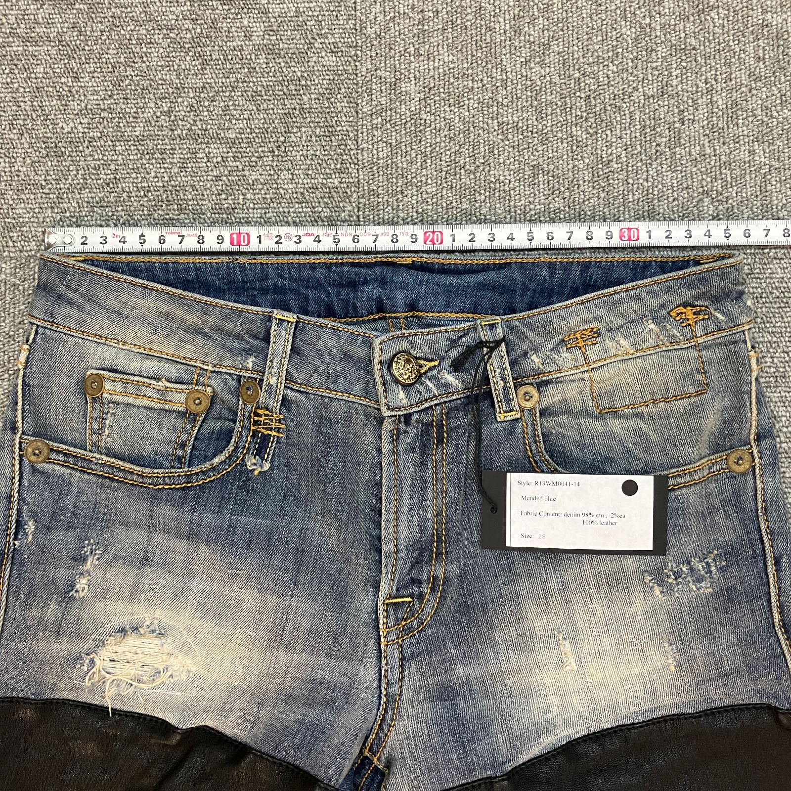 アールサーティーン R13 チャップス デニムパンツ レザー切替 スキニー 