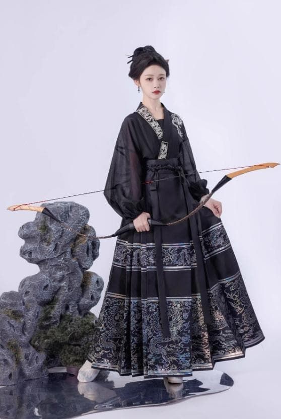 新品未使用 龍炎 明制 螺鈿織金 新中式 改良風漢服 ブラック＆シルバー H03#