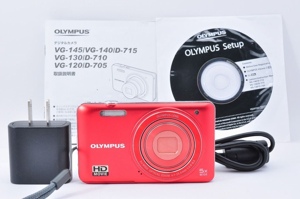 OLYMPUS VG-145 Red コンパクトデジタルカメラ 動作品 電池蓋難あり