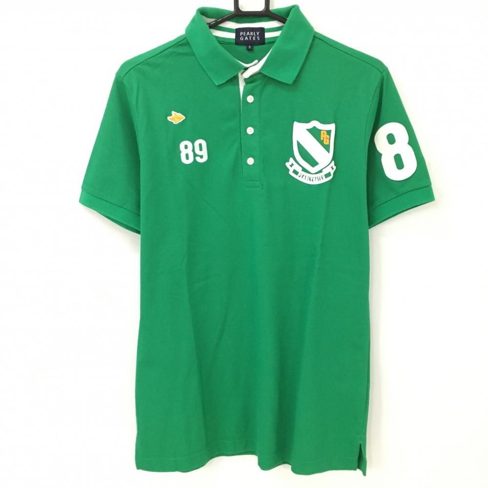 美品】パーリーゲイツ 半袖ポロシャツ グリーン×白 胸元ロゴ メンズ 5