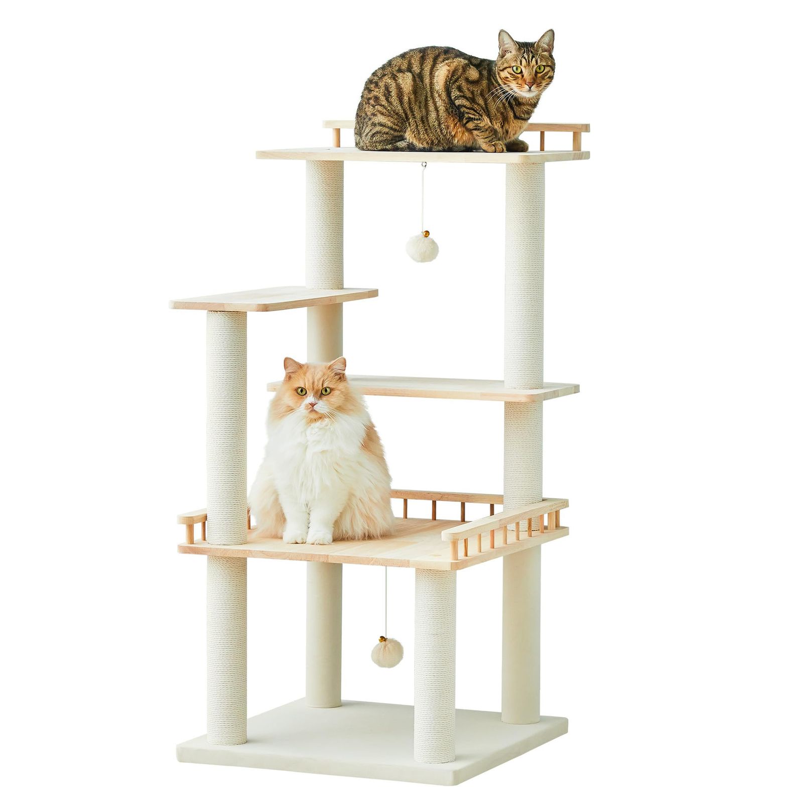 ★新品★Mwpo 猫タワー 木製 大型猫 シニア猫 据え置き 安定感 多頭飼い 爪とぎ 猫ベッド シンプル 114cm 954W 1c5252eb