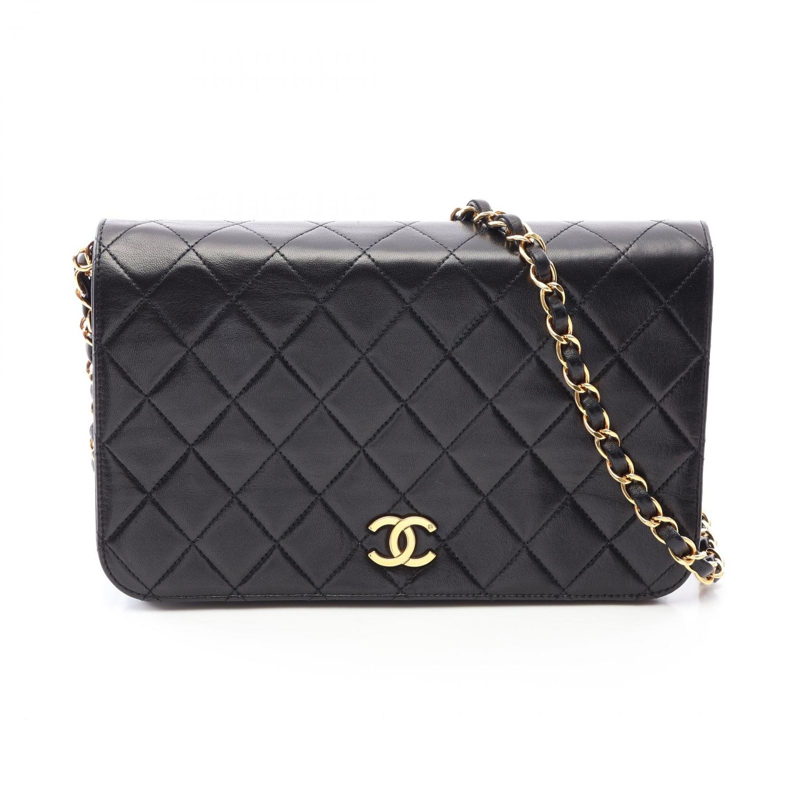 シャネル CHANEL ショルダーバッグ マトラッセ フルフラップ ブラック ラムスキン（羊革） マトラッセ プッシュロック チェーンショルダー レディース Used A