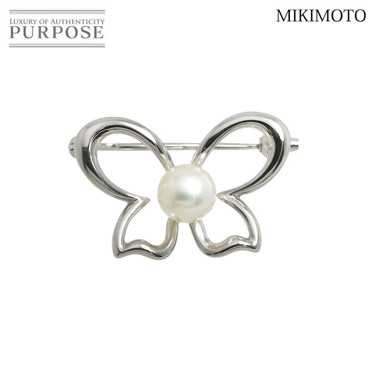 ミキモト MIKIMOTO アコヤ真珠 6.5mm ブローチ K18 WG ホワイト