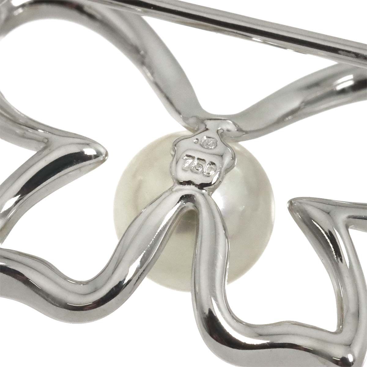 ミキモト MIKIMOTO アコヤ真珠 6.5mm ブローチ K18 WG ホワイト