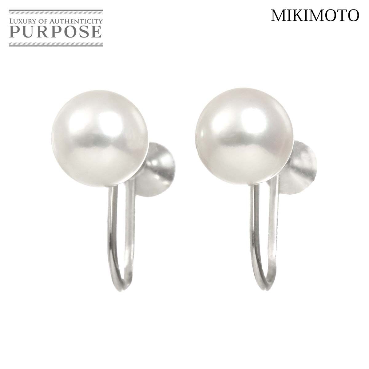 ミキモト MIKIMOTO アコヤ真珠 7.2mm イヤリング K18 WG ホワイト