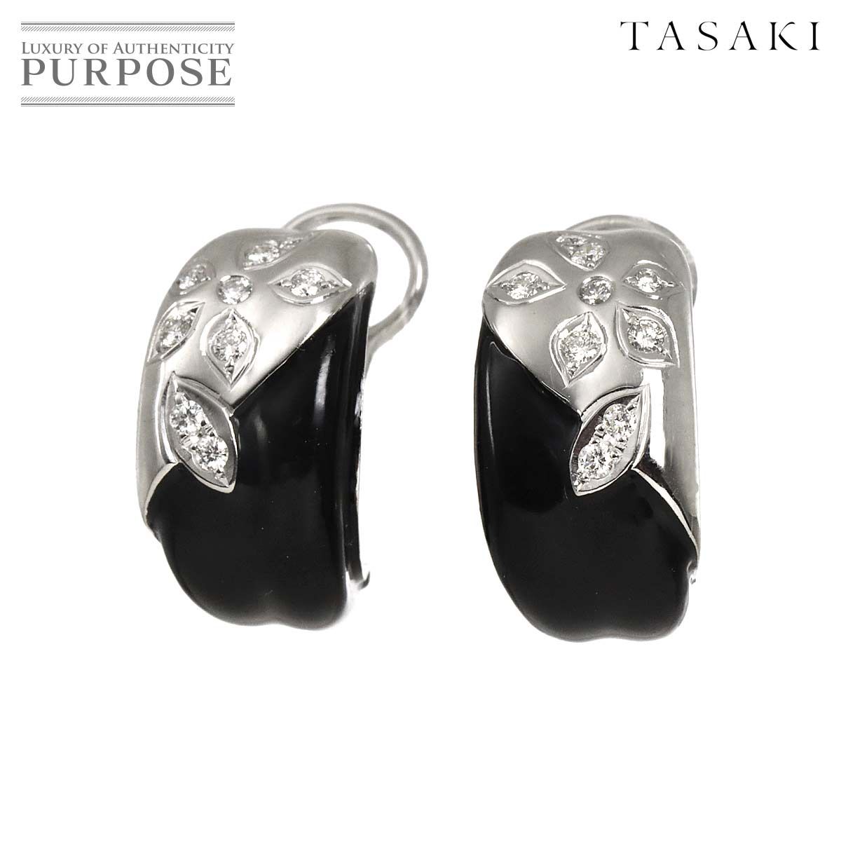 タサキ TASAKI ダイヤ 0.11ct/0.11ct オニキス イヤリング K18 WG ホワイトゴールド 750 田崎真珠 Earrings Clip on 90323669