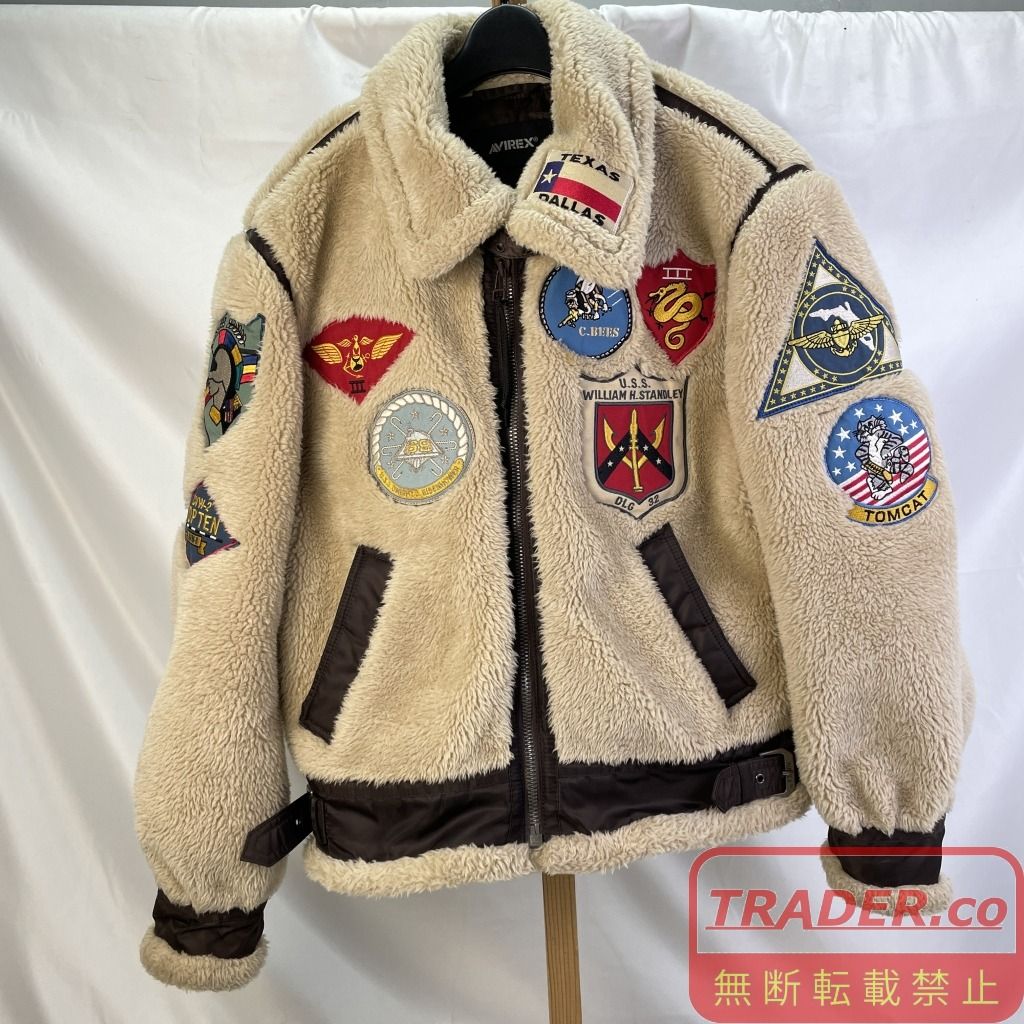 01w-7051 アヴィレックス AVIREX RETRO BOA B-3 Jacket TOPGUN レトロボア B-3ジャケット トップガン ベージュ サイズM ベトナム製 メンズ アウター ポリエステル 783-2952004 【中古品】