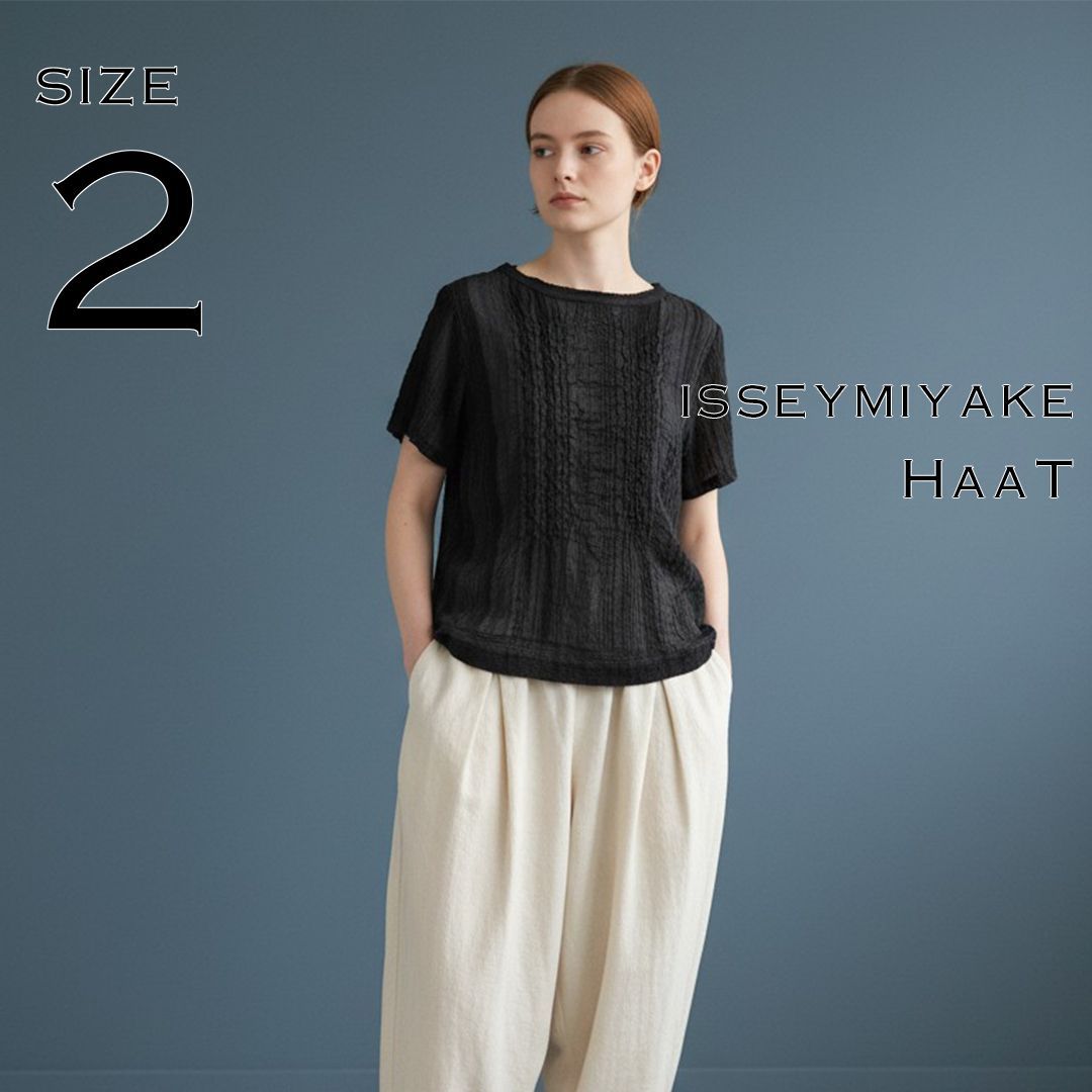 ハートイッセイミヤケ　麻　半袖ブラウス ISSEY MIYAKE HaaT イッセイミヤケ ハート 絹・麻ブレンドコットン