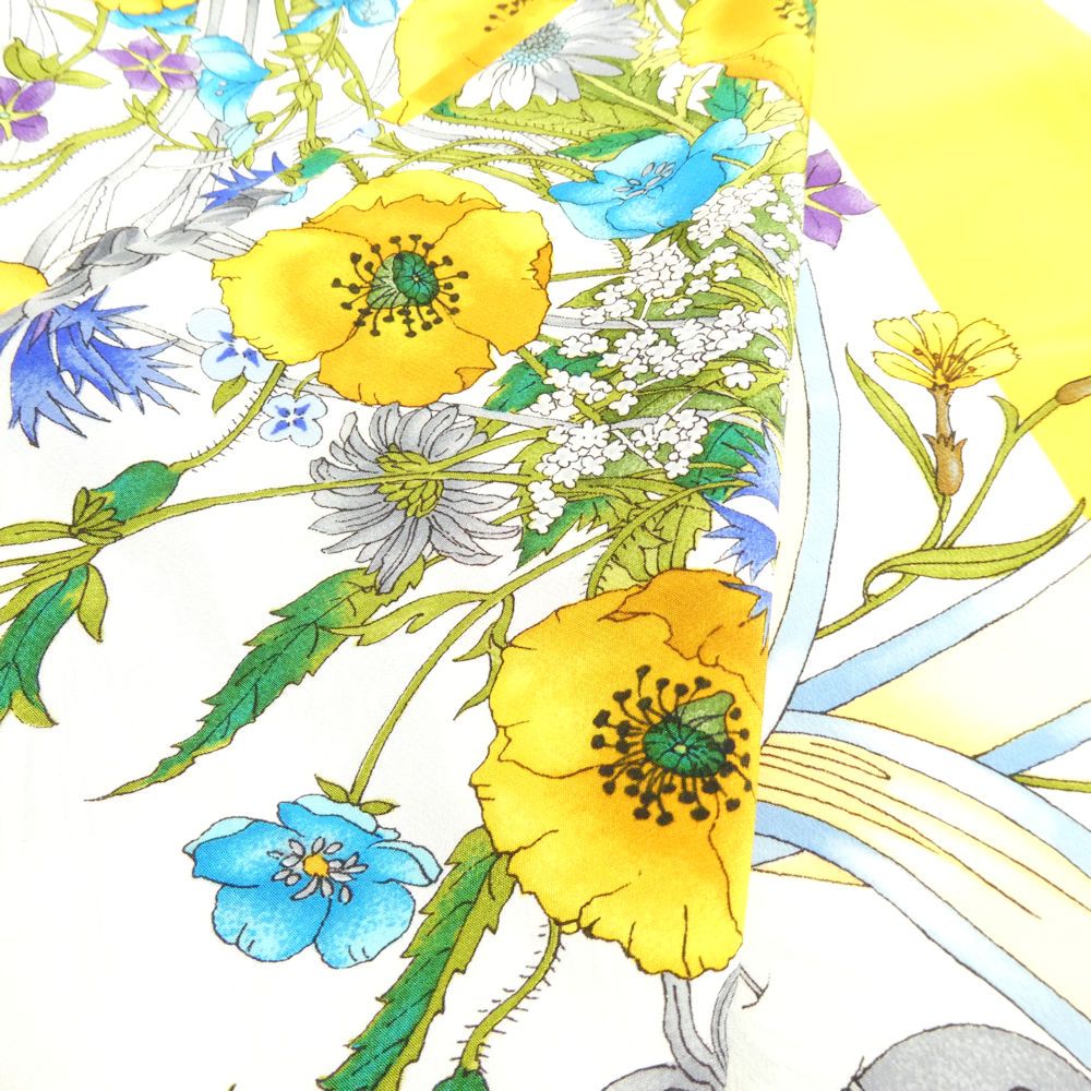 美品 GUCCI グッチ スカーフ シルク100％ 大判 花柄 ホワイト