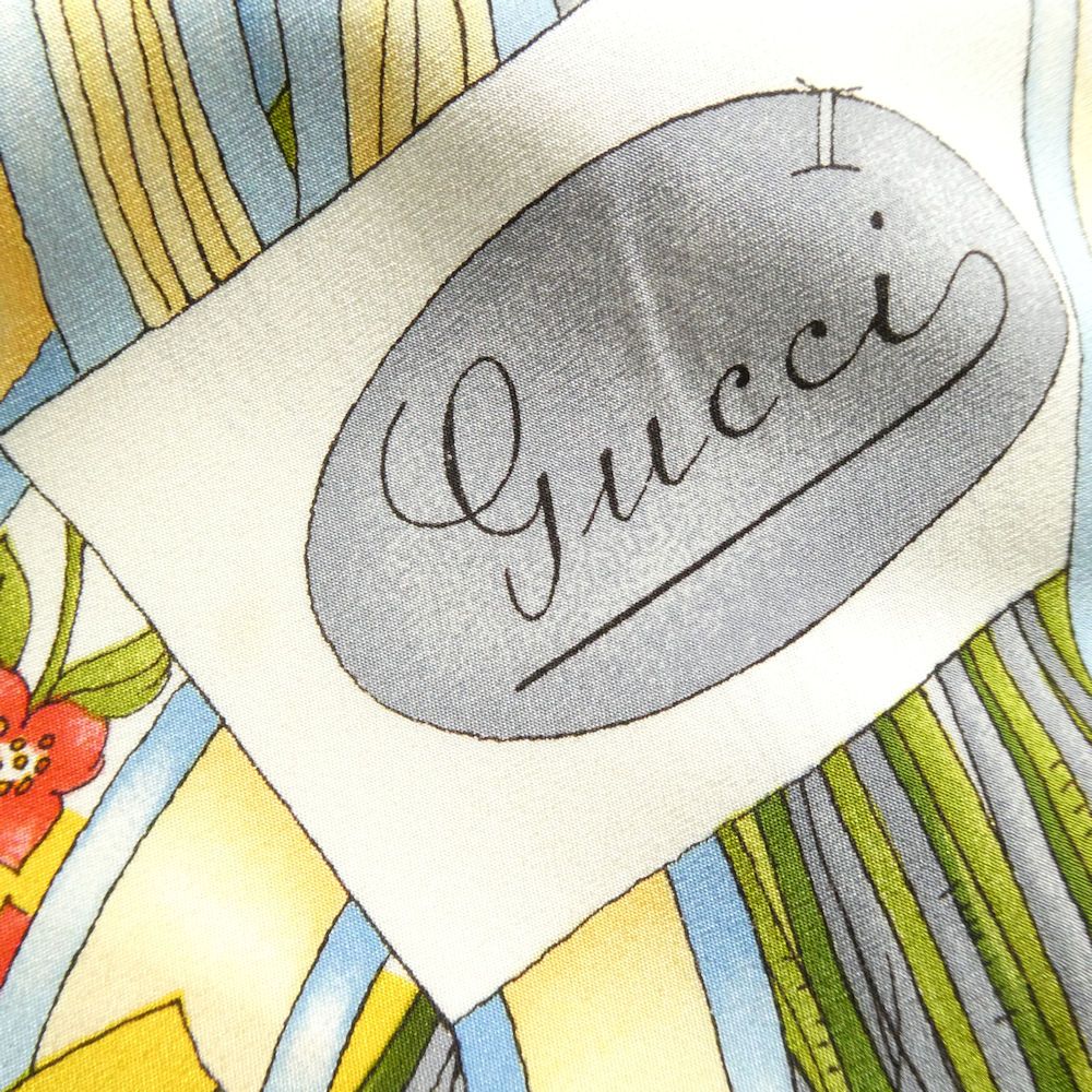 美品 GUCCI グッチ スカーフ シルク100％ 大判 花柄 ホワイト