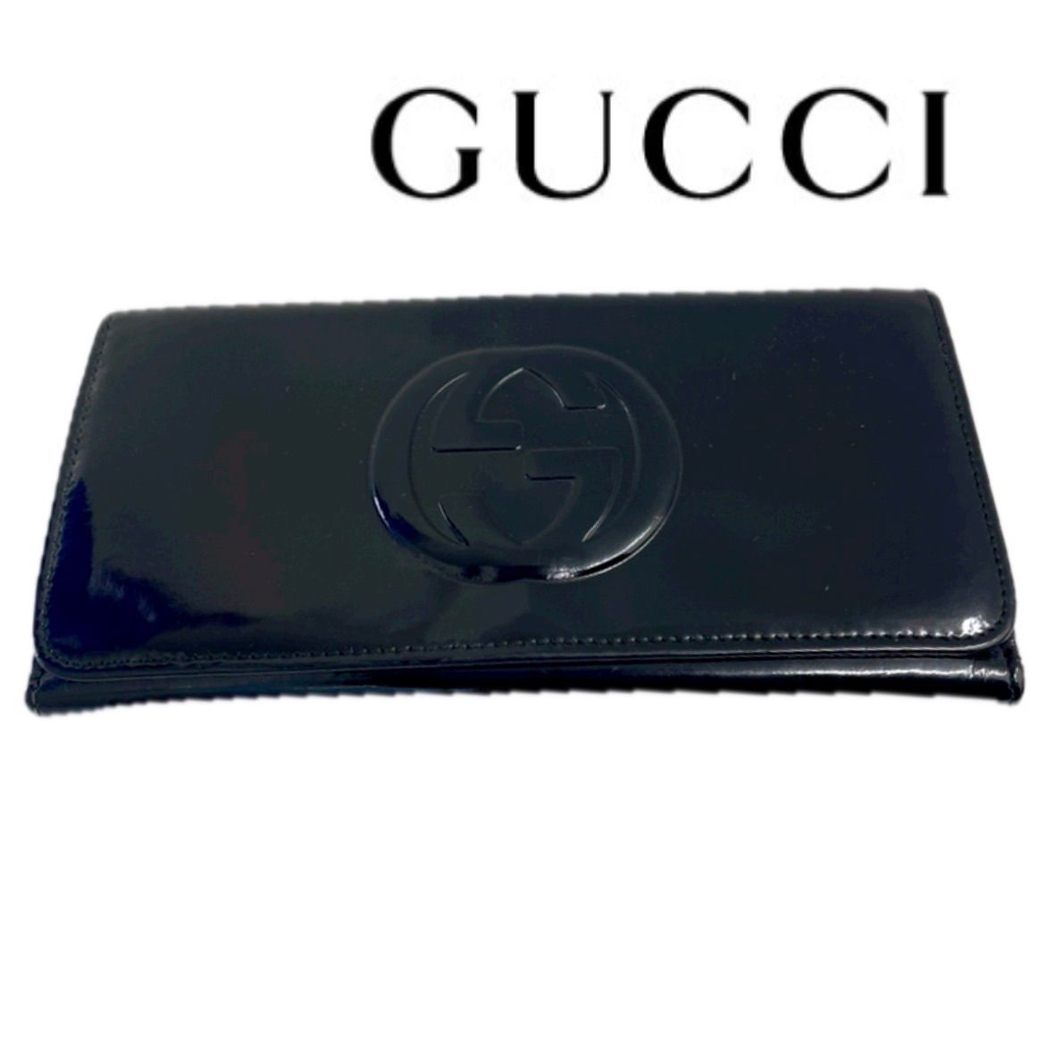 未使用品　箱付き　GUCCI グッチ　長財布　エナメル　ロゴグラム　ブラック 高級感】GUCCI グッチ 長財布 エナメル パテントレザー インター